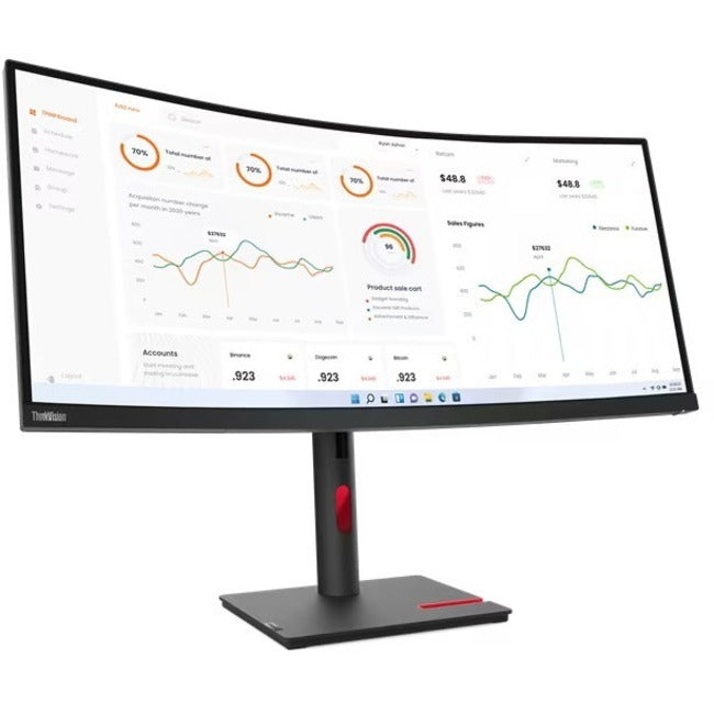 Lenovo ThinkVision T34w-30 34" Class UW-QHD Curved Screen LCD Monitor - 21:9 - Raven Black